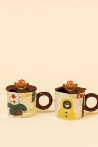 ماگ سرامیکی خرسی با درپوش سیلیکونی