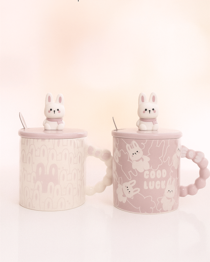 ماگ در دار طرح خرگوش با قاشق استیل شیک و فانتزی - Image 2