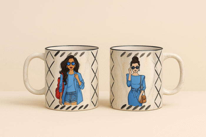 ماگ کنده کاری طرح دخترانه - Image 2