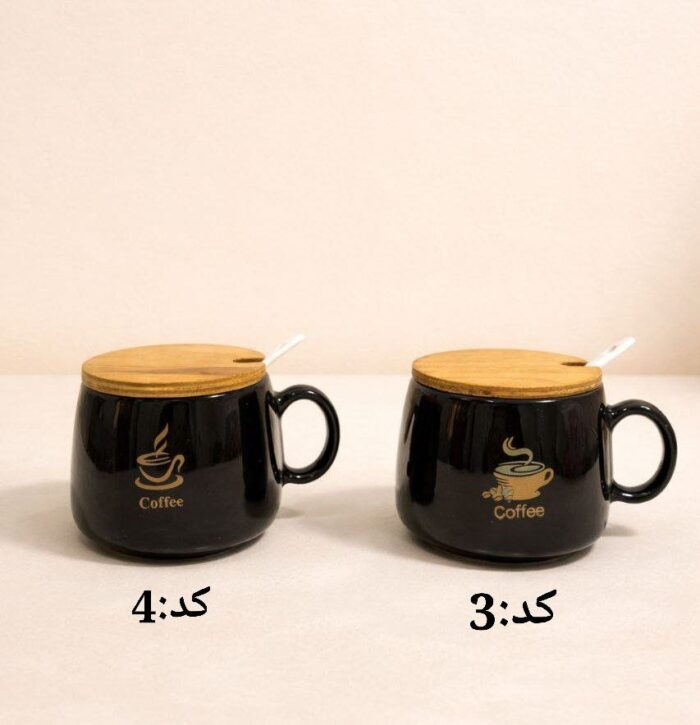 ماگ سرامیکی مشکی درب چوبی - تصویر 2
