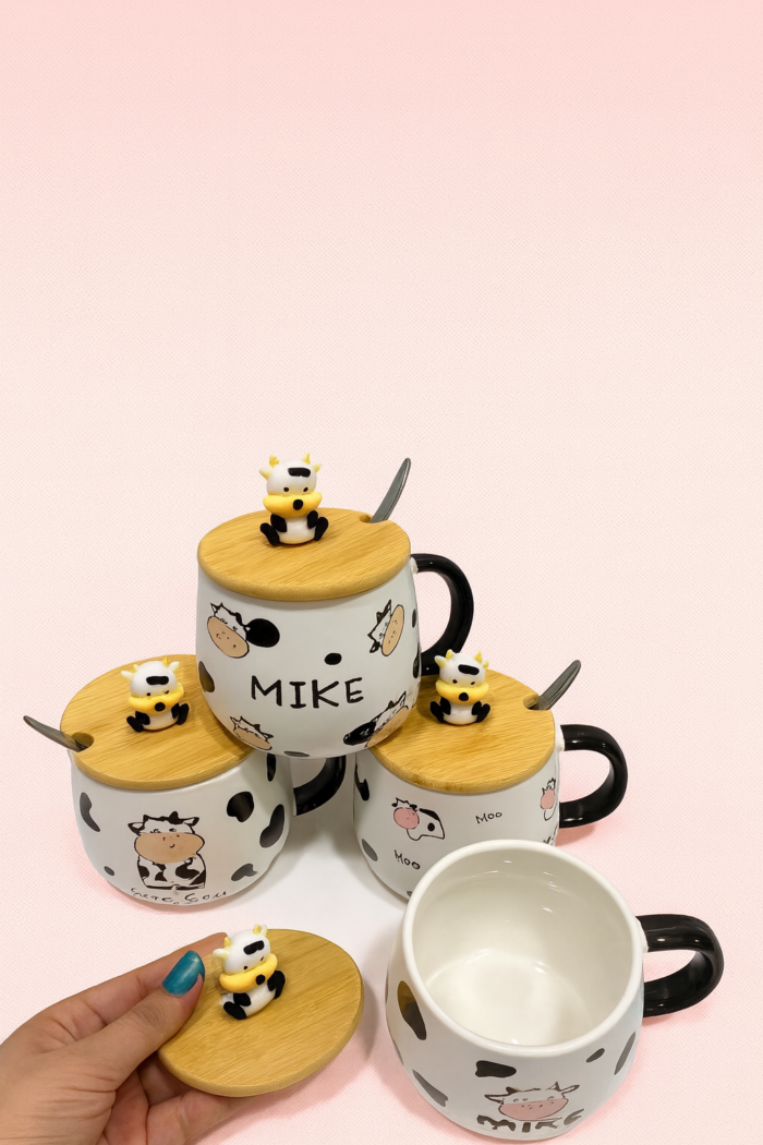 ماگ سرامیکی درب چوبی مدل گاو - تصویر 2